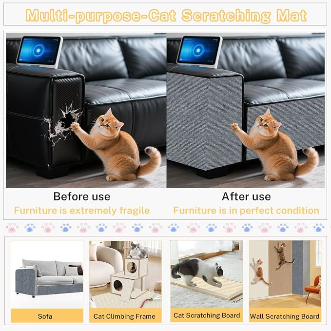 Cat Scratch Furniture Protector, 78.7x15.8inch Adhesive Cat Scratch Pad Deterrent for Furniture, DIY Climbing Cat Scratcher Couch Protector from Cat Claws Scratching for Indoor (Yellow)