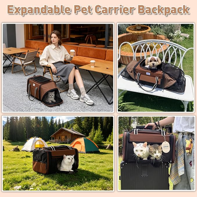 ETIAL 50% Extra Large Expandable Cat Carrier Backpack, 2-in-1 Cat Tent, Airline Approved Soft-Sided Under Seat Pet Travel Bag, Collapsible, 9.8" H