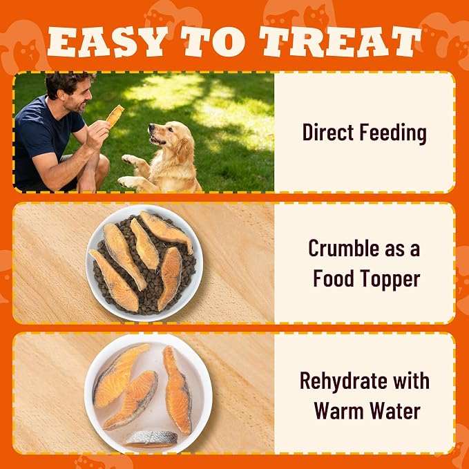 Freeze Dried Salmon Treats for Dogs, Single Ingredient Dog Treat with Salmon Wild Caught & Omega-3, High Protein & Grain Free Puppy Training Treats & Food Toppers 2.5oz