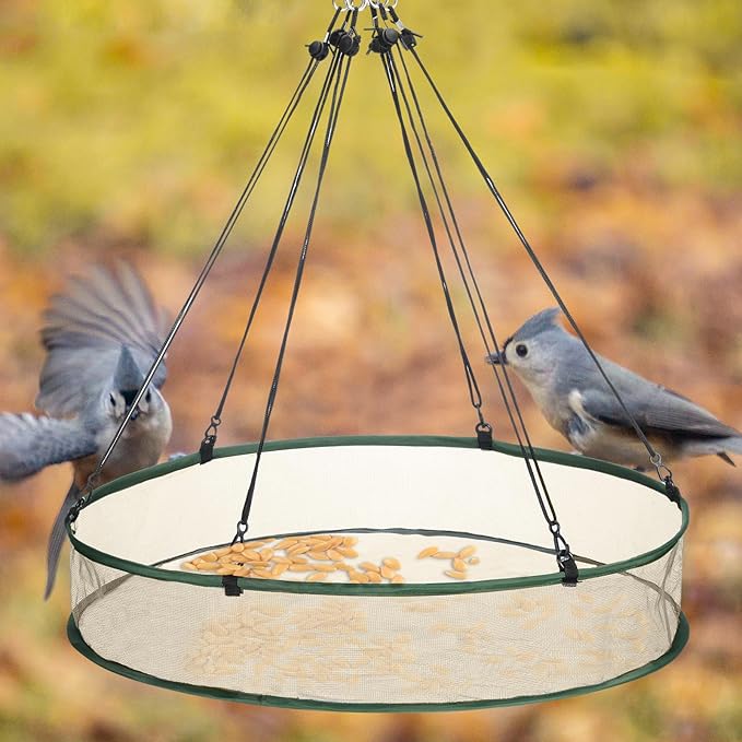 FoldTier 2 Pieces Universal Wild Bird Seed Catcher Hanging Hoop Platform Bird Seed Catcher Tray for Hummingbird Feeders Bee Feeder Outdoor Garden Accessories (24 Inch)