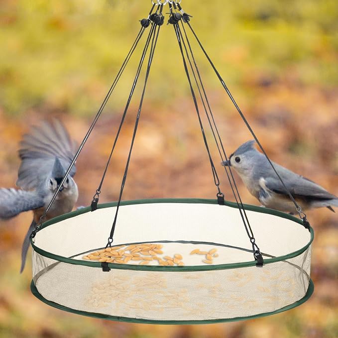 FoldTier 1 Pieces Universal Wild Bird Seed Catcher Hanging Hoop Platform Bird Seed Catcher Tray for Hummingbird Feeders Bee Feeder Outdoor Garden Accessories (24 Inch)