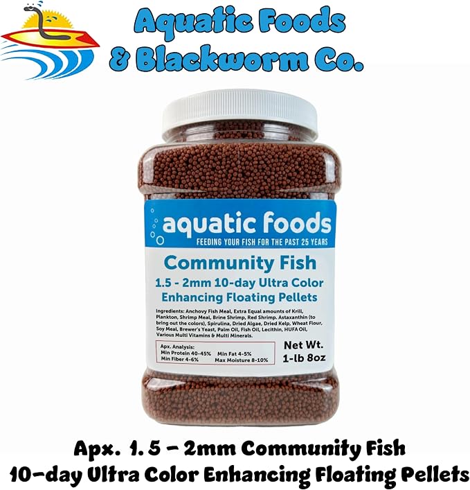 Community Fish Ultra Red Color Enhancing 1.5mm-2mm Floating Pellets. Color Enhancing in 10-Days for All Community Fish…1-lb 8oz Medium Jar