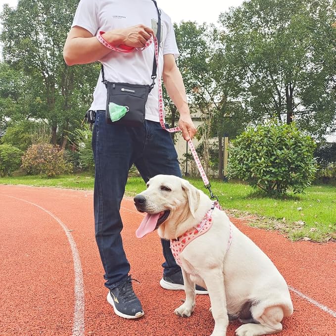 Dog Treat Pouch Pet Training Cross Body Bag, Magnetic Closure Dog Walking Fanny Pack Built-in Poop Bag Dispenser, Adjustable Shoulder Strap (Dog Leash) and Waist Belt (Dog Collar)
