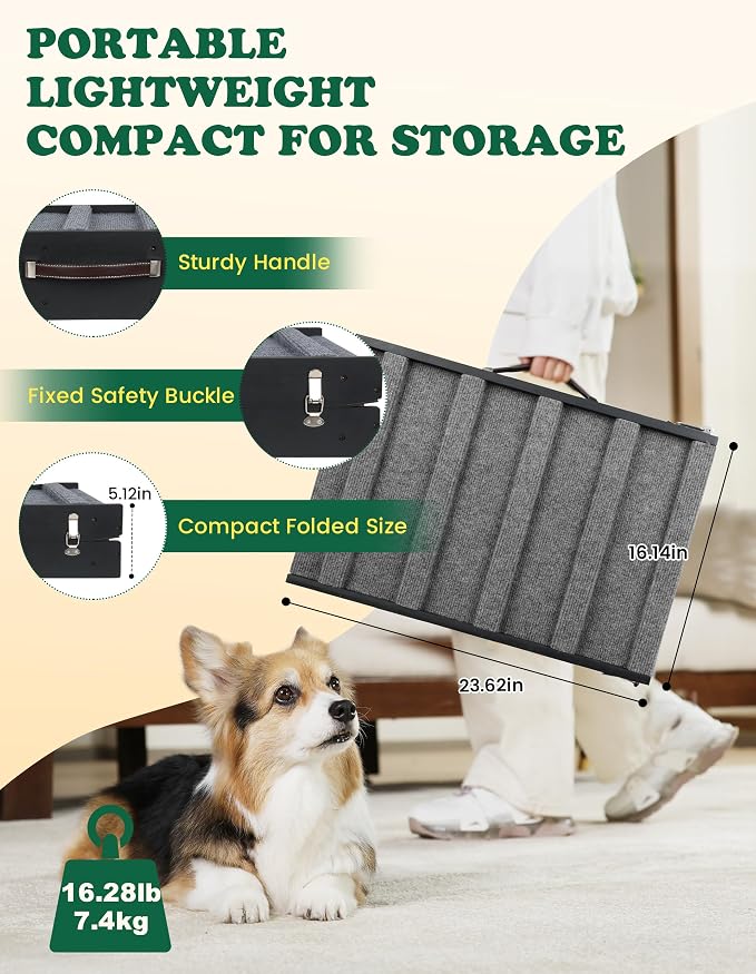 Dog Ramp Dog Stairs for Large Dogs Foldable Dog Ramp with 5 Adjustable Heights from 13.98'' to 27.56" Wood Pet Ramp with Non Slip Carpet Portable Puppy Ramp for Couch, Sofa, Bed, Car (Black)