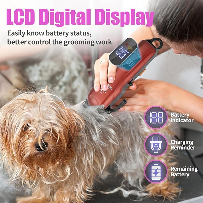Dog Clippers for Grooming,Dog Grooming Kit for Heavy Thick Hair&Coats/Low Noise Rechargeable Cordless Pet Shaver with Paw Trimmer Nail Grinder/Pet Hair Trimmer for Small & Large Cats