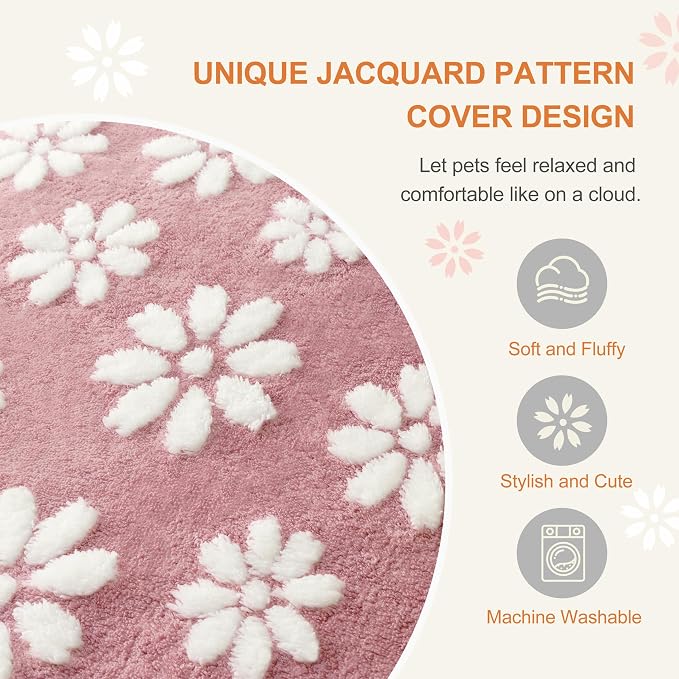 Dog Beds for Large Dogs, Cute Thick Dog Bed for Crate Kennel, Fluffy Pet Bed with Removable Washable Cover and Anti-Slip Bottom, 35"x 22", Pink Flower