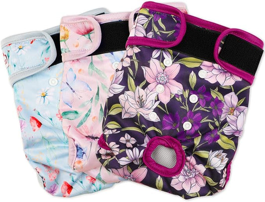 Washable Dog Diapers (3 Pack), Reusable Dog Diapers for Doggie Heat Period, Reusable Doggie Diaper for Female Dogs (Large)