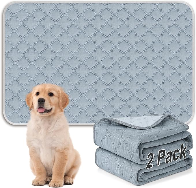FunFurry Washable Pee Pads for Dogs - 2 Pack Reusable Waterproof Puppy Training Pads, Super Absorbent with Dog Paw Shape Non-Slip Backing (Light Grey, 24" X 36" - 2 Pack)