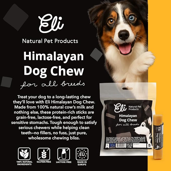 Eli Himalayan Dog Chew – 100% Natural, Long-Lasting Chews for Dogs up to 11 lbs, Protein-Rich, Gluten Free, Grain Free, Lactose Free, Safe & Healthy Dental Treats – Size Small, 5 Pack