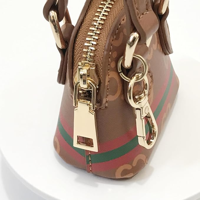 Everything Chic Designer Luxury Dog Poop Bag Holder for Leash Doggie Waste Bag Dispenser Puppy Potty Carrier Small Doggy Pouch Barkin Mini keychain (CognacEC)