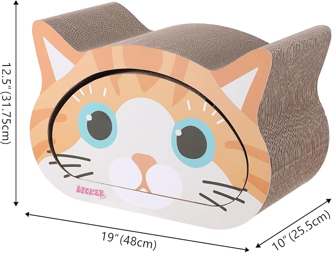 CSR1000C Opal 19" Modern Cardboard Happy Cat Head 2-in-1 Cat Cave Scratcher with Built-in Bell Toys and Catnip, Orange/Blue