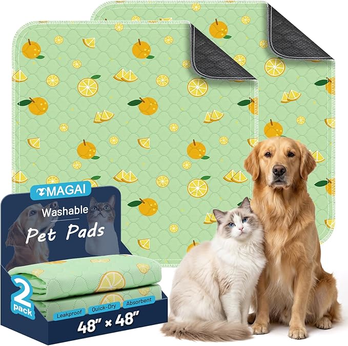 Extra Large Washable Pee Pads for Dogs and Cats, 48x48In 5-Layer Ultra-Absorbent & Leak-Proof Potty Training Pads, Non-Slip Whelping Potty Pads for Housebreak Crates, Floors Green 2 Packs