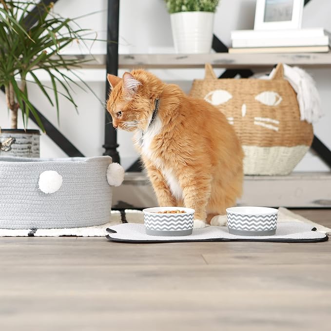 Bone Dry Ceramic Pet Collection Chevron, Small Set, 4.25x2, Gray, 2 Piece (Pack of 2)