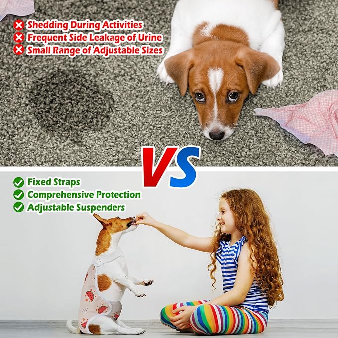 Jollywoods 3 Pack Washable Female Dog Diaper Onesie Sanitary Pantie with Adjustable Suspender, Fixed Doggie Diapers, Super Absorbent Leakproof for Dog in Heat Cycle