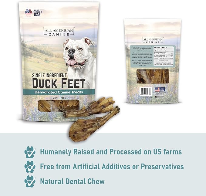 All American Canine Quack Pack – Dehydrated Duck Feet, Necks, Heads and Jerky for Dogs – Single Ingredient, High Protein Chews – Grain-Free, Made in USA