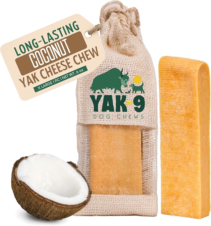 Yak9 Himalayan Yak Cheese Dog Chew, Coconut | High Protein Treats, High Fiber, Rawhide Free, Long Lasting Treats | Extra Large Coconut Flavored Yak Chew, 1 PC