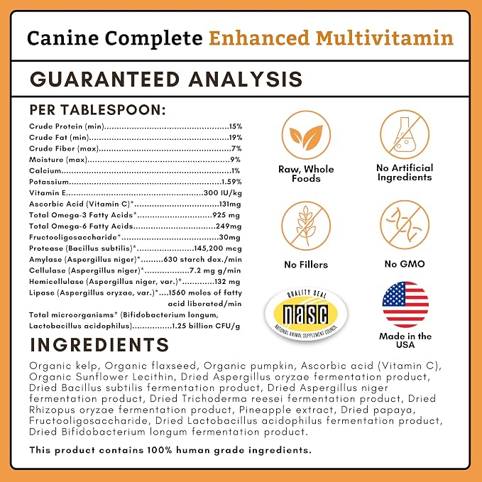 Wholistic Pet Organics Canine Complete - Dog Multivitamin Powder - 2 Lb - Daily Dog Vitamins and Supplements for Homemade Food - Immune System, Skin, Coat & Overall Health - All Breeds - 90 Scoops