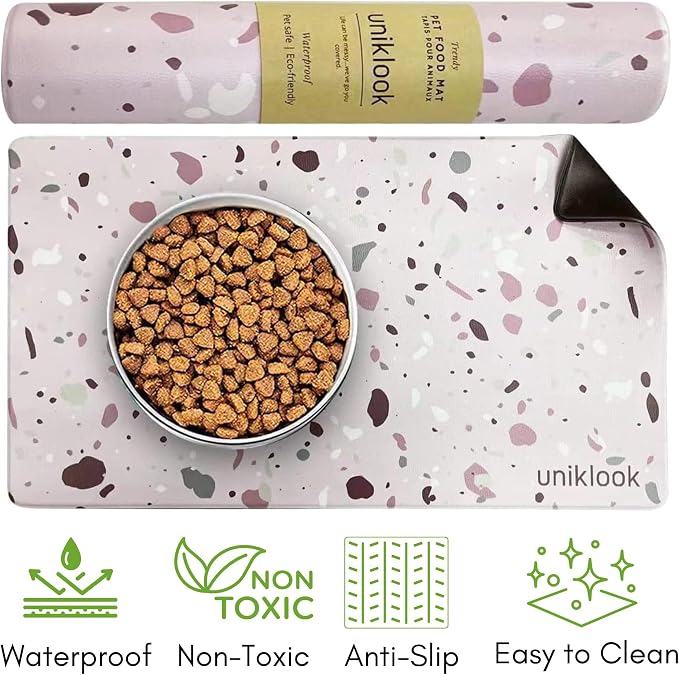 Large Pet Placemat, Dog Cat Food Water Bowls Mat Feeding Station Pet Safe 28" X 16.5" Waterproof Easy to Clean Dog Modern Designs Boho Uniklook