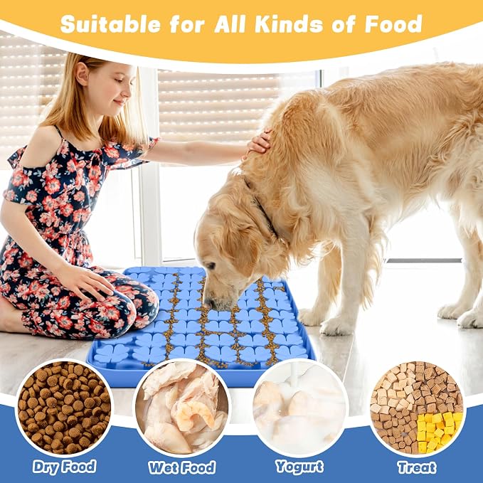 Dog Lick Mat, 23.6"x 15.7" Large Silicone Snuffle Mat with Suction Cups, Slow Feeder for Small Medium Large Dogs Slow Eating, Boredom Reducer (Blue)