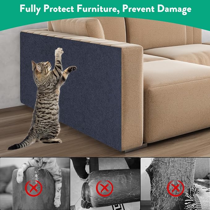Trimmable Cat Scratcher Mat, Self-Adhesive Cat Scratching Carpet Pad Replacement for Cat Tree Shelves, Cat Steps and Posts, DIY Cat Scratch Couch Furniture Protector (Dark Blue, 39.4"x15.8")