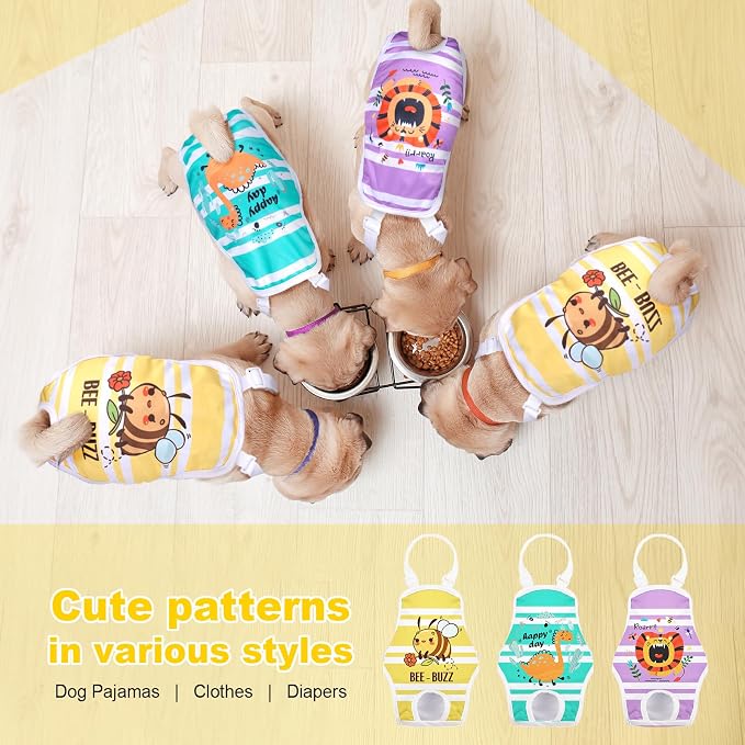 Jollywoods 3 Pack Washable Female Dog Diaper Onesie Sanitary Pantie with Adjustable Suspender, Reusable Fixed Diapers, Super Absorbent Leakproof for Small Medium Large Dog in Heat Cycle XL