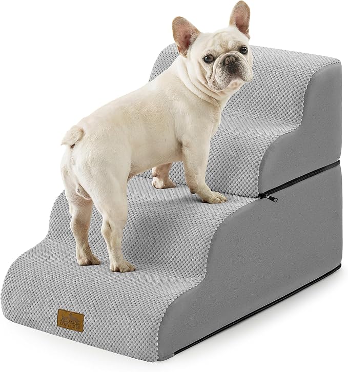 COZY KISS Detachable Curved Dog Stairs 19.7" H, 4 Step Small Dog Step for Puppy or Older Cat, Ramp for Bed, Sofa, Couch or Chair, Ladder with High Density Foam, 15.7x28.3x19.7 inch, Grey