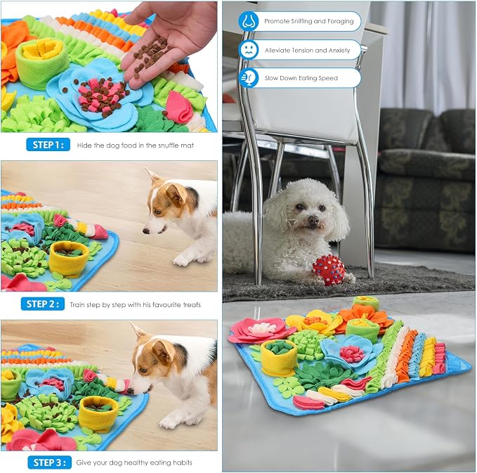 AMIR Snuffle Mat for Dogs, Sniff Mat Slow Feeding Mat, Encourages Natural Foraging Skills, Slow Eating, Help Stress Relief and Training, Dog Puzzle Toys, 15 inch