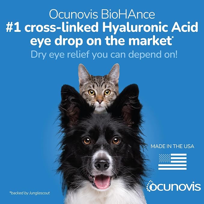 Sentrx - Ocunovis Gel Eye Drops for Dogs and Cats with Dry Eyes, Hydrating Cat and Dog Eye Drops with Hyaluronic Acid, Non-Blurring and Non-Stinging Artificial Tears, 5 ml, 6 Pack