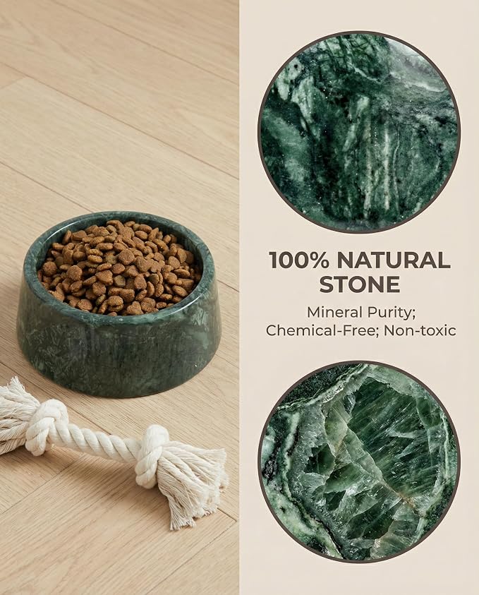 OOBOOB Natural Marble Dog Bowls, Heavy Non-Skid Dog Food Bowl & Dog Water Bowl with Unique Veining, Modern Stylish Pet Feeding Bowl for Small to Medium Dogs & Cats