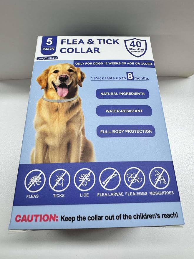 KOOSA Flea and Tick Collar for Dogs, 5 Packs Flea Collar for Dogs with Natural Essential Oils, Waterproof & Adjustable Flea and Tick Prevention Collar for Small Medium Large Dogs & Puppies, Grey
