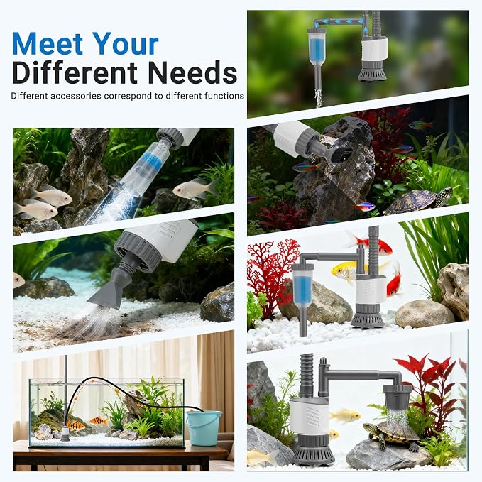 Aquarium Vacuum Gravel Cleaner, 6 in 1 30W Electric Fish Tank Cleaner with Adjustable Length, Automatic Removable Vacuum for Aquarium Change Water, Wash Sand, Water Filter and Waste Circulation