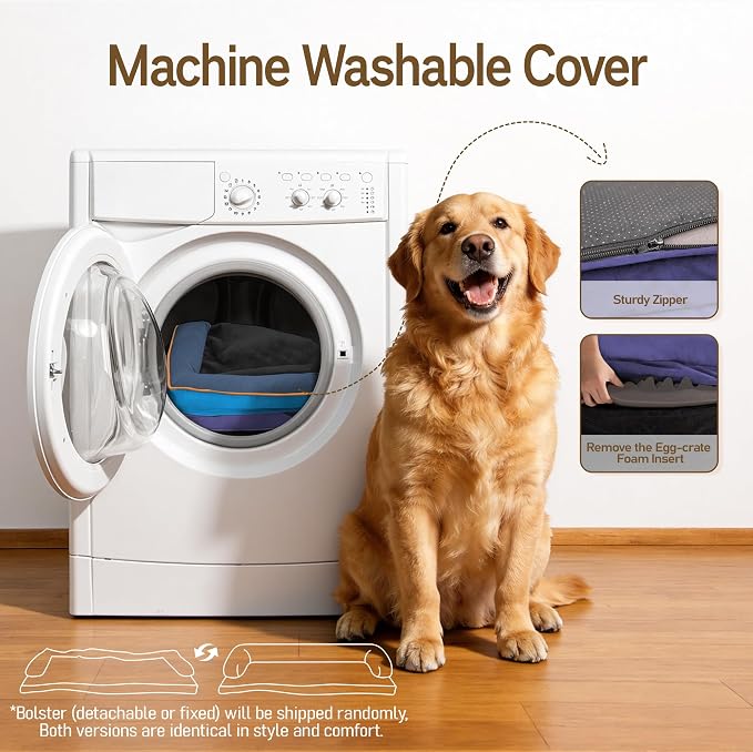 Comfort Expression Extra Large Dog Bed Orthopedic - XL Waterproof Washable Pet Bed for Big Dog Memory Foam Sofa Bolster Pet Couch with Removable Cover - 42 x 30