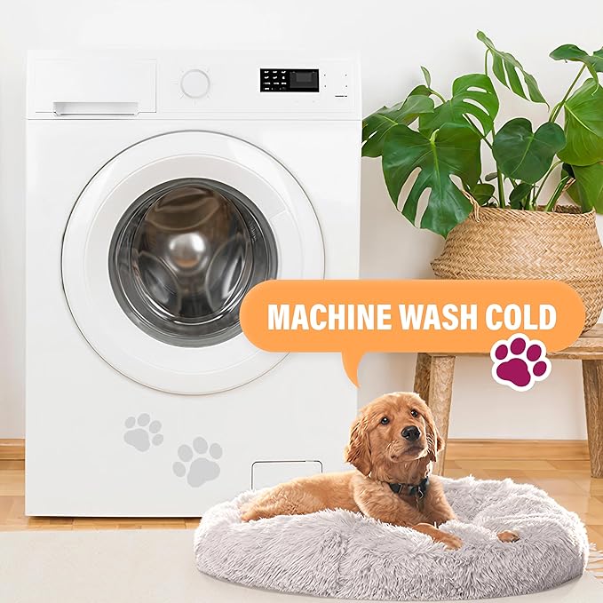 Active Pets Premium Medium Donut Dog Bed, Fits Up to 45 lbs, Machine Washable Cushion, Plush Long Pile Faux Fur Fabric, Portable Light Gray Pet Bed Furniture for Puppies Adult Canines & Cats