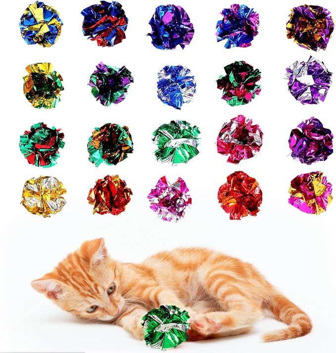 150 Pcs Cat Crinkle Toys, 2-Inch Crinkle Balls for Cats, Colorful Aluminum Foil Cat Balls for Indoor Cats, Interactive Ball for Chase, Pounce, and Exercise