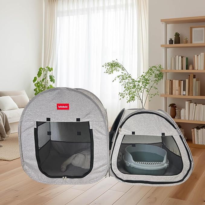 Portable Cat Playpen 2-Room, 2-in-1 Pop-up Cat Dog Crate Play Enclosure with Separate Areas, Foldable Pet Playpen for Puppy Kitten and Small Animals Indoor Outdoor Travel