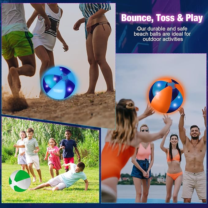 MiniInflat 12 Pcs Light up Beach Balls 16'' Jumbo Pool LED Balls Glow in the Dark Neon Giant Inflatable for Summer Hawaiian Tropical Theme Beach Party Decor Water Accessory (Mixed Color)