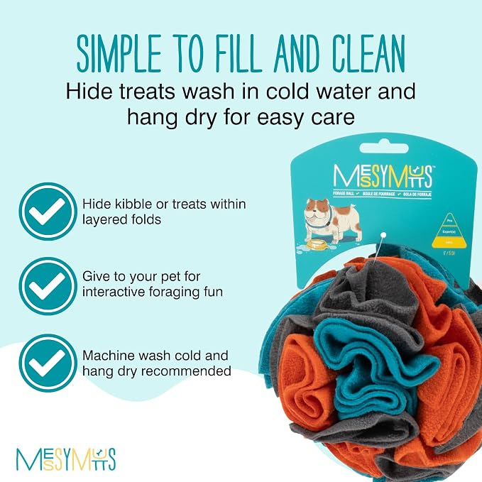 Messy Mutts Round Forage Ball | 6” x 6” Snuffle Ball Puzzle for Dogs | Stimulating Sniffing Interactive Puzzle for Dogs
