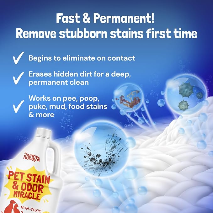 Sunny & Honey Pet Stain and Odor Remover - Enzyme Cleaner for Dog Urine and Poop on Carpets and Furniture - Strong Pet Carpet Cleaner Spray (1 Gallon Fall Spice)