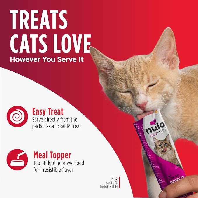 Nulo Freestyle Grain-Free Perfect Purees Premium Wet Cat Treats, Squeezable Meal Topper for Felines, High Moisture Content to Support Hydration, 0.5 Ounces in each Lickable Wet Cat Treat Pouch