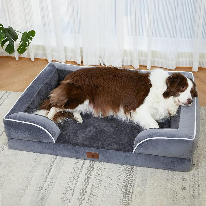 Comfort Expression Orthopedic Dog Bed for Large Dogs 35x22 Inch, Waterproof Supportive Egg Crate Foam Large Pet Bed with Removable Bolsters, Dog Couch with Washable Cover & Non-Slip Bottom, Dark Grey