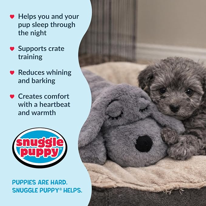 Snuggle Puppy Junior, Heartbeat Puppy Toy for Small Breeds, Smaller Plush Dog Toy with Real-Feel Pulse, Designed for Crate Use and Early Routines - Gray