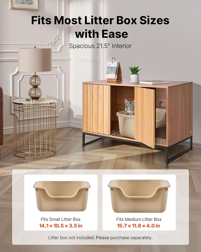 VEVOR Cat Litter Box Enclosure Furniture, 31.5 in Hidden Litter Box Cabinet with Scratch Pad & Storage, Waterproof Cat Washroom End Table Cat House, Fit Most of Litterbox, for Bedroom Living Room