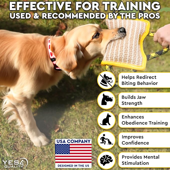 YES4QUALITY Durable Dog Bite Pillow - 10"x7" - Safe Biting Pad with 3 Strong Handles - Tough Jute Tug Toy for Medium to Large Dogs - Ideal for Tug of War, K9, Schutzhund & Puppy Training