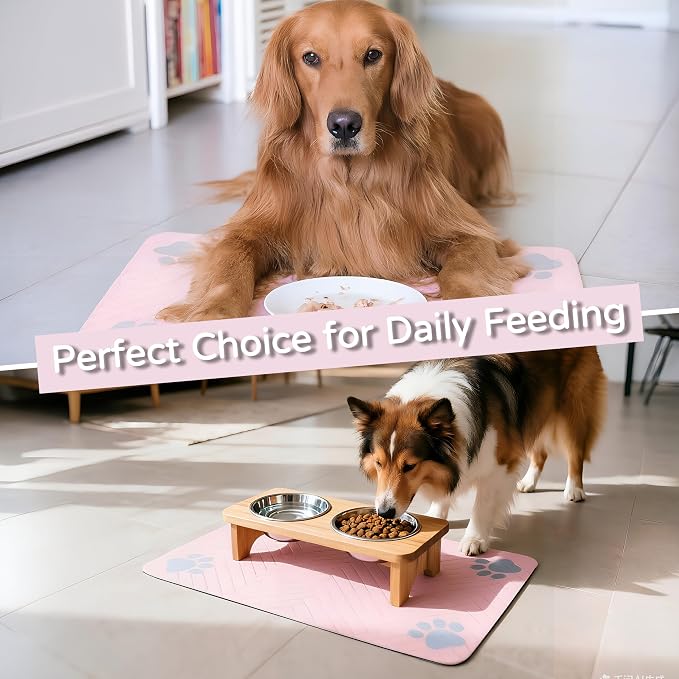 Pet Feeding Mat-Absorbent Dog Feeding Mat for Food and Water Bowl,No Stains Pet Placemat,Quick Drying Water Dispenser Mat for Dog and Cat,Easy to Clean Dog Accessories(S,Pink)
