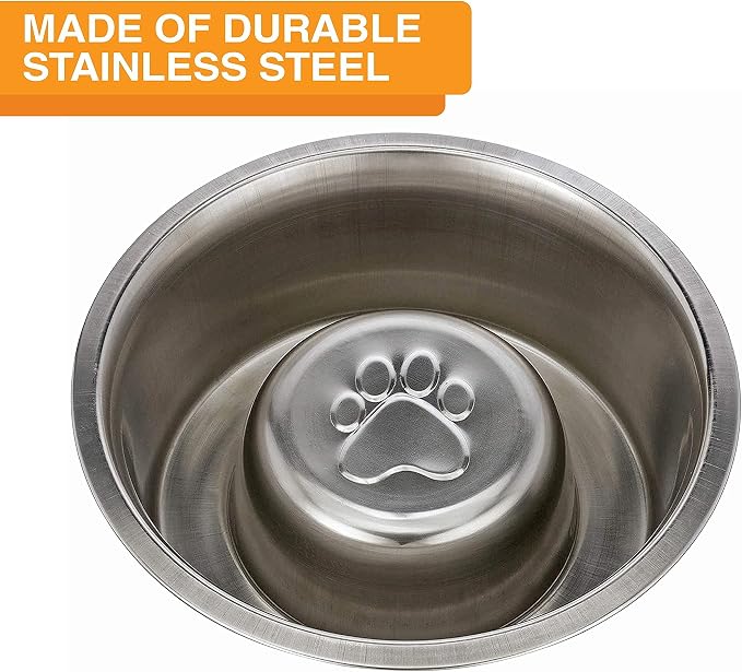 Neater Pets Stainless Steel Slow Feed Bowl with Neater Mat Waterproof Silicone Bowl Mat