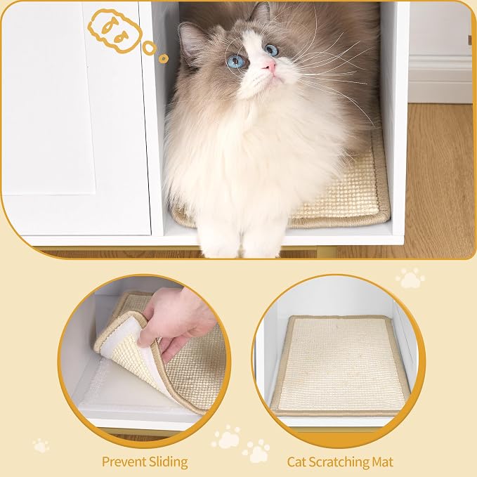 Hzuaneri Large Cat Litter Box Furniture, Hidden Litter Box Enclosure with Storage, Wooden Cats Cabinet with Sisal Mat, Modern Cat Washroom, End Table for Living Room Entryway, White and Gold CB87603G