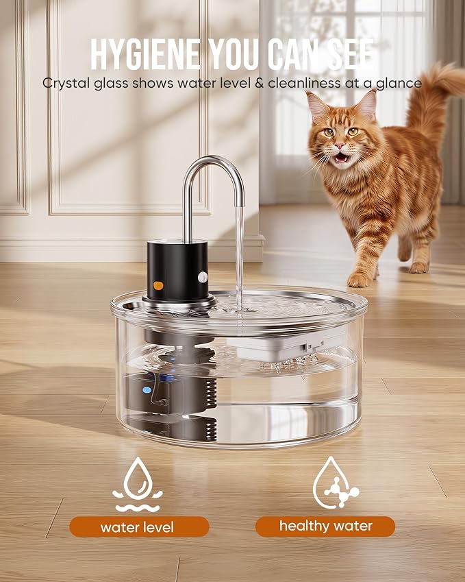 Wireless Cat Water Fountain Glass DIY - 108oz/3.2L Automatic Ultra-Quiet Cat Water Fountain Cordless, Glass Battery Operated Pet Fountain Rechargeable Water Dispenser for Cats, Puppy, Multiple Pets