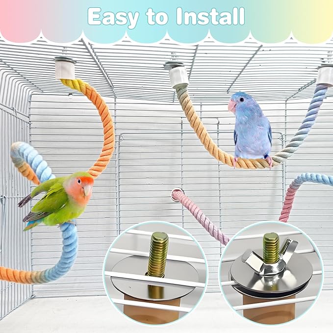 BNOSDM Large Foraging Toys Box and 3Pcs Gradient Bird Rope Perches Toy for Parakeet, Conure, Cockatiel