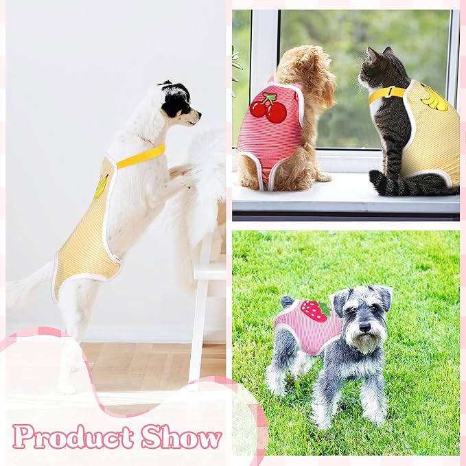 Nuanchu 3 Pcs Female Dog Diaper Sanitary Panties with Adjustable Suspender, Washable Reusable Doggie Diapers for Small Medium Large Dog in Heat Period Menstrual Pet Cats Ducks(Fruit Pattern,L)