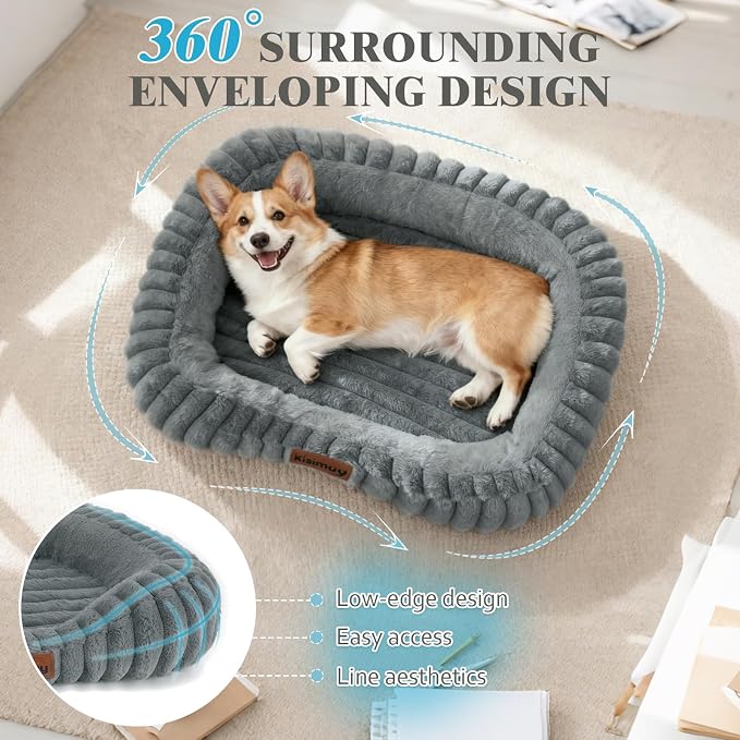 Orthopedic Dog Bed, Memory Foam Bolster Bed for Small Dogs | 25L x 21W x 4H, Bolster Sides Design, Washable Cover, Orthopedic Support Structure, Non-Slip Bottom, Small Dogs, Grey